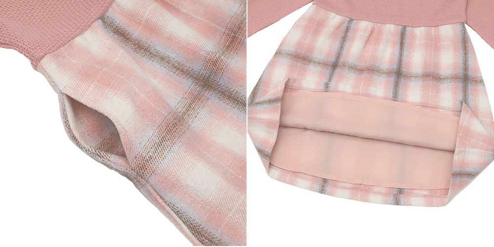 子供服 女の子 子ども服 こども服 こども キッズ ジュニア チェック 裏地付 ドッキングワンピース ピンク(02) デザインポイント2