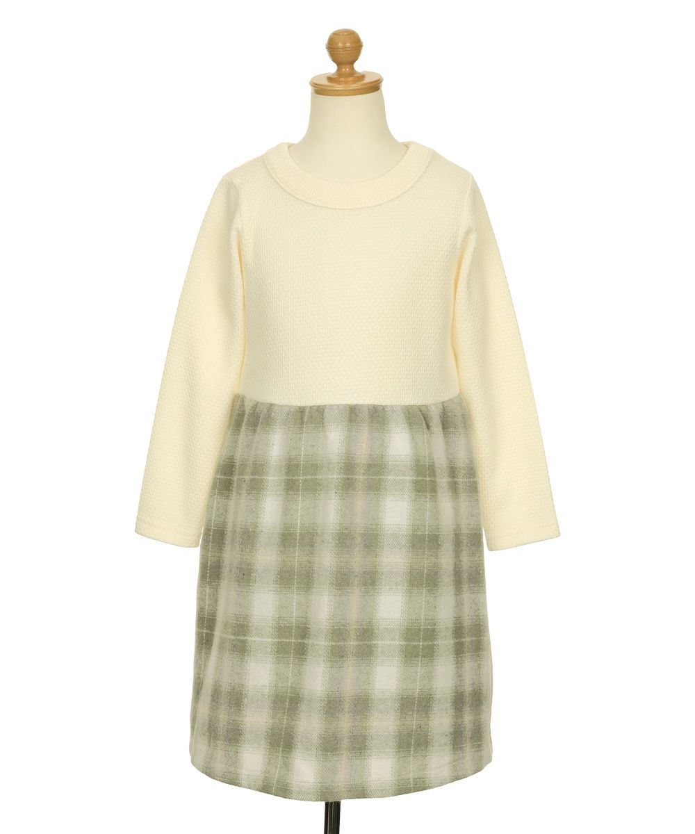 子供服 女の子 子ども服 こども服 こども キッズ ジュニア チェック 裏地付 ドッキングワンピース グリーン(08) トルソー正面