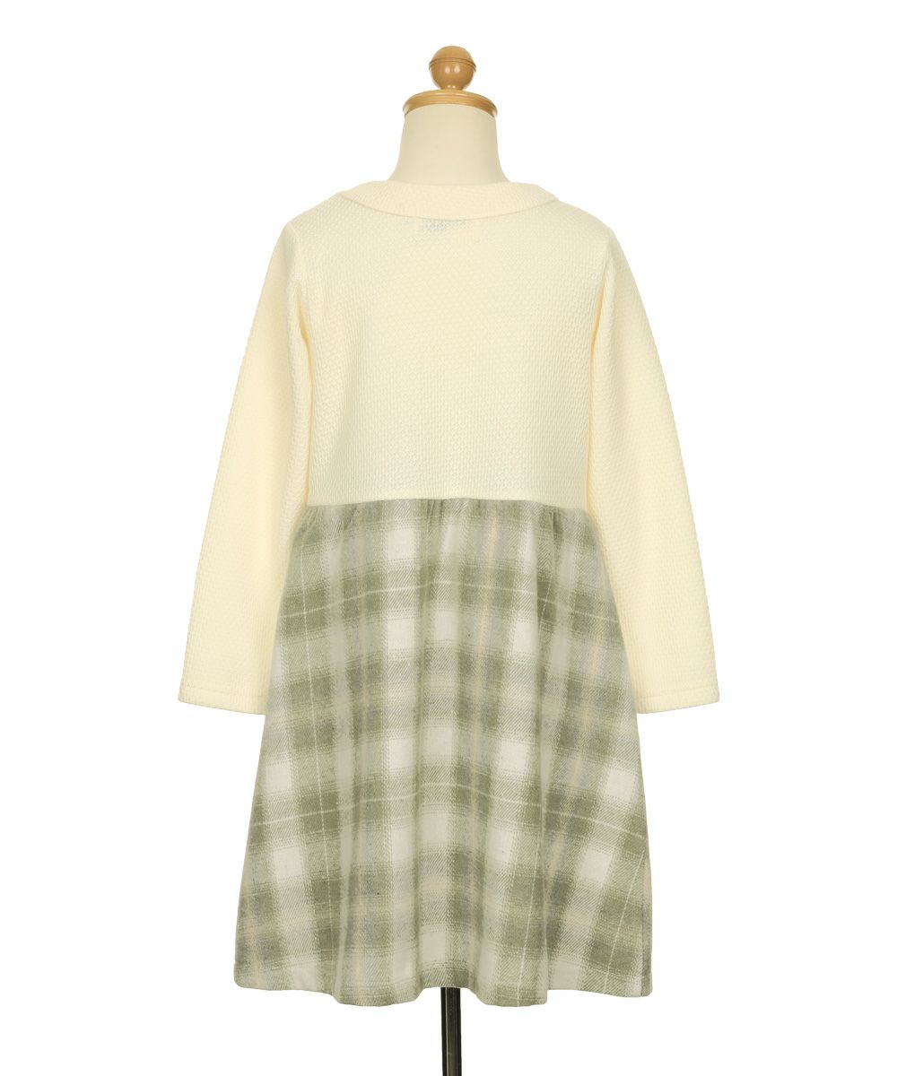 子供服 女の子 子ども服 こども服 こども キッズ ジュニア チェック 裏地付 ドッキングワンピース グリーン(08) トルソー背面