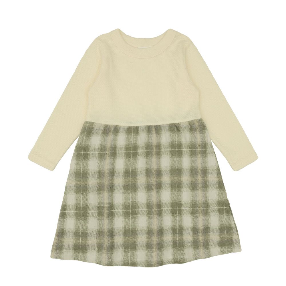 子供服 女の子 子ども服 こども服 こども キッズ ジュニア チェック 裏地付 ドッキングワンピース グリーン(08) 正面