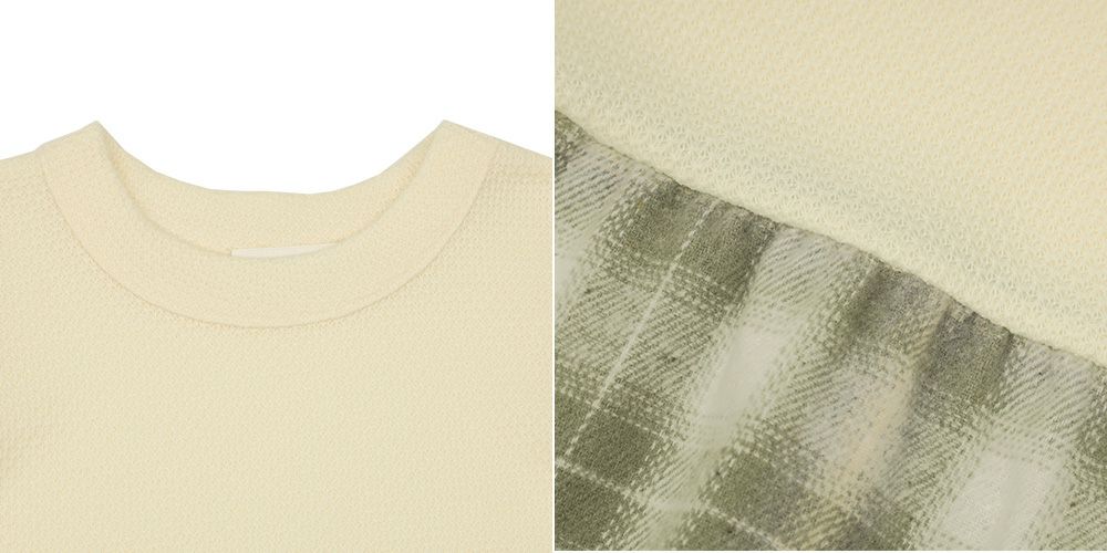 子供服 女の子 子ども服 こども服 こども キッズ ジュニア チェック 裏地付 ドッキングワンピース グリーン(08) デザインポイント1