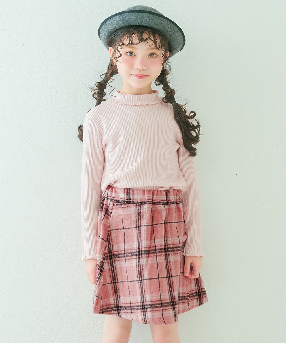 子供服 女の子 飾りボタン　チェック柄　スカート ピンク(02) モデル画像13