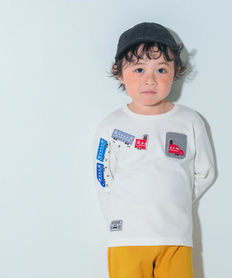 ベビー服 男の子 綿100％ 電車＆トンネル 長袖Tシャツ