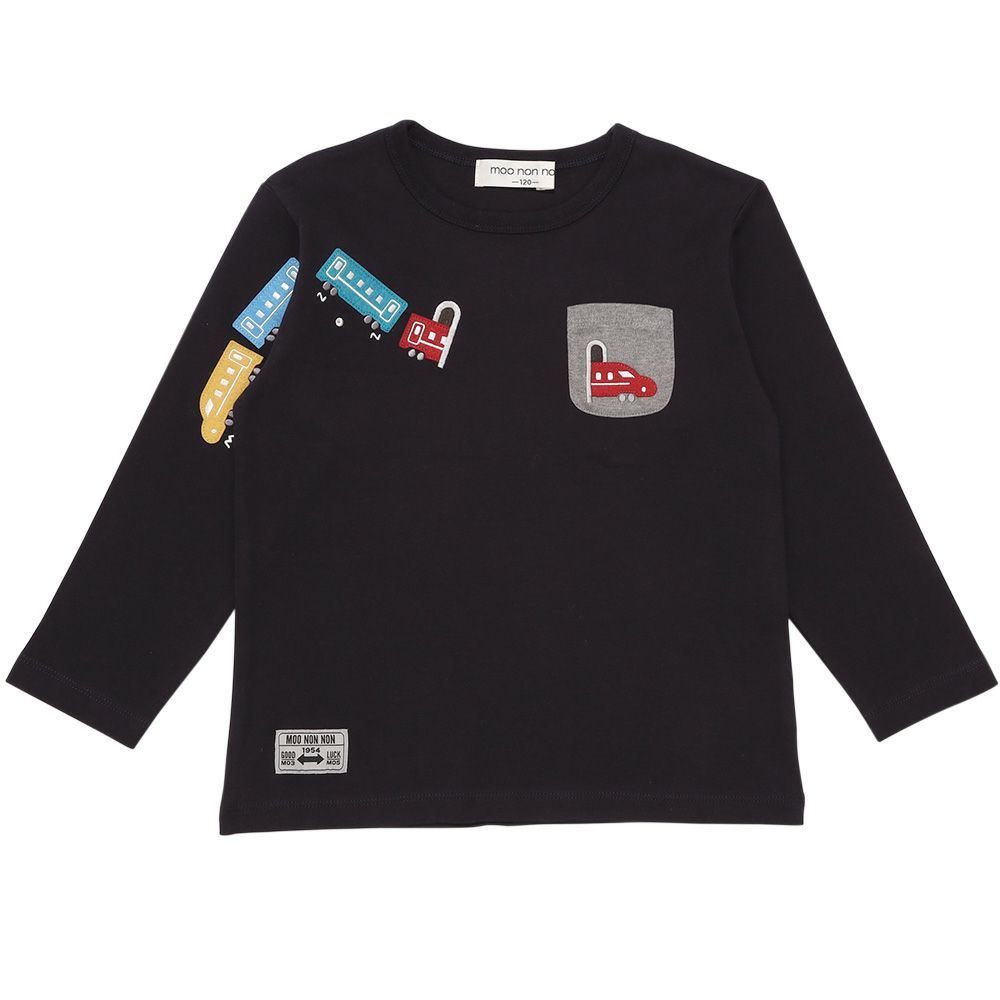 ベビー服 男の子 綿100％ 電車＆トンネル 長袖Tシャツ ネイビー(06) 正面