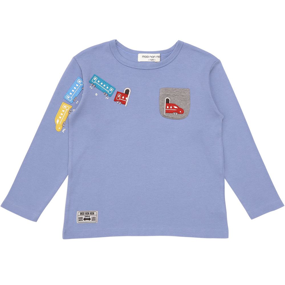 ベビー服 男の子 綿100％ 電車＆トンネル 長袖Tシャツ ライトブルー(65) 正面