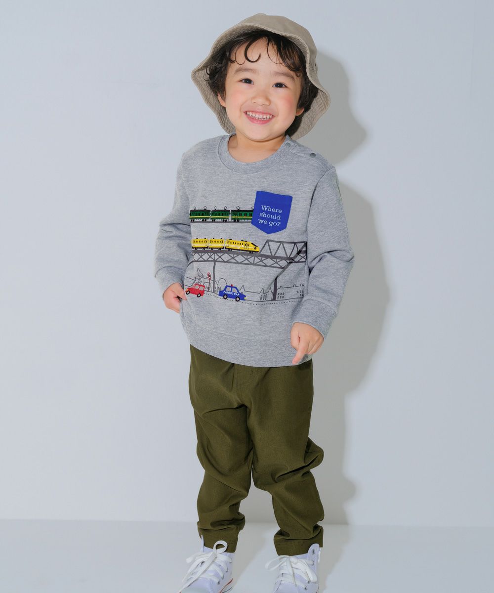 ベビー服 男の子 乗り物 アップリケ 裏毛トレーナー 杢ｸﾞﾚｰ(92) モデル画像アップ