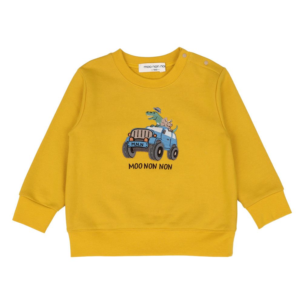 ベビー服 男の子 子ども 子ども服 キッズ 裏毛 アップリケ 車 恐竜 イエロー(04) 正面
