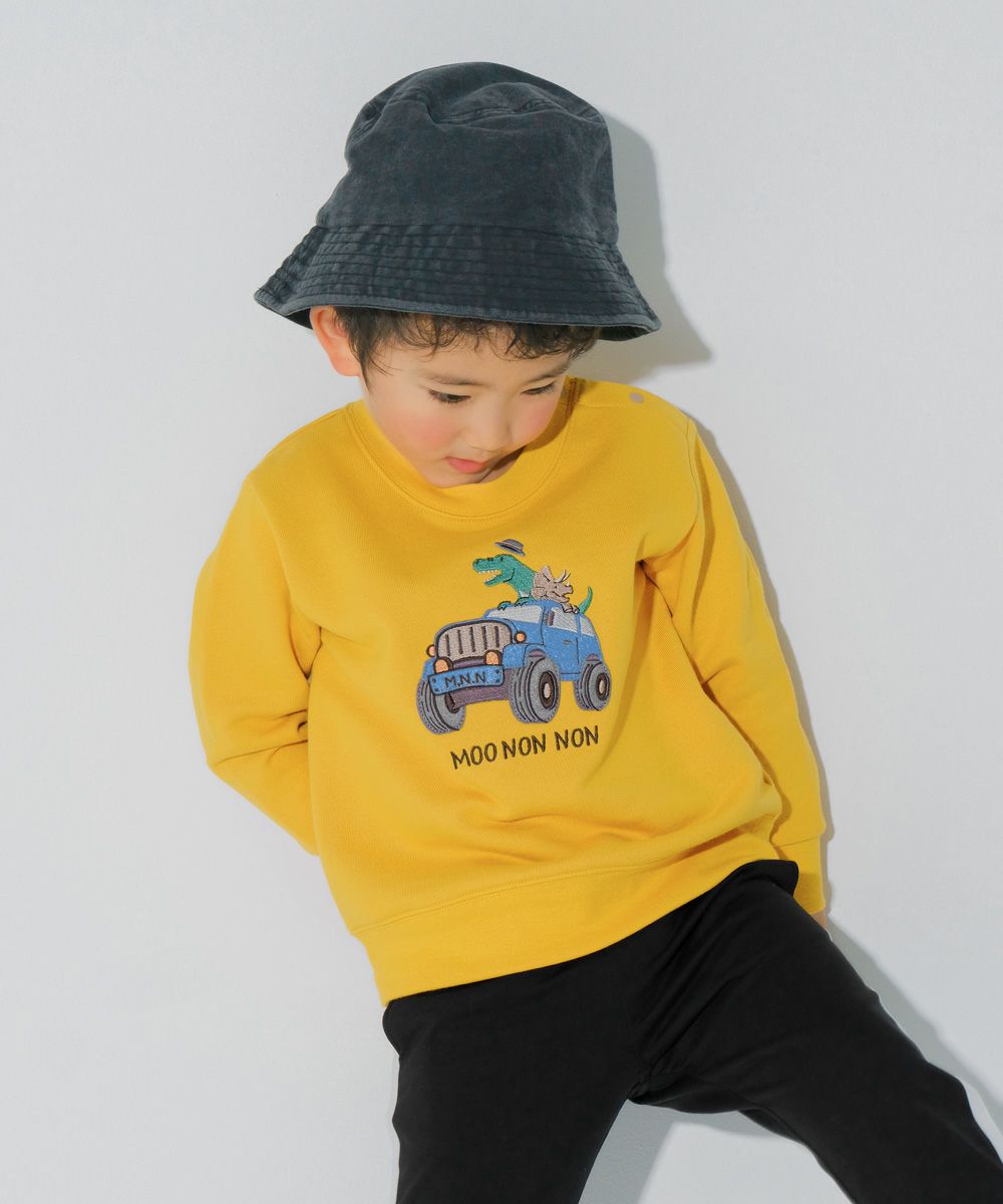 ベビー服 男の子 子ども 子ども服 キッズ 裏毛 アップリケ 車 恐竜 イエロー(04) モデル画像全身
