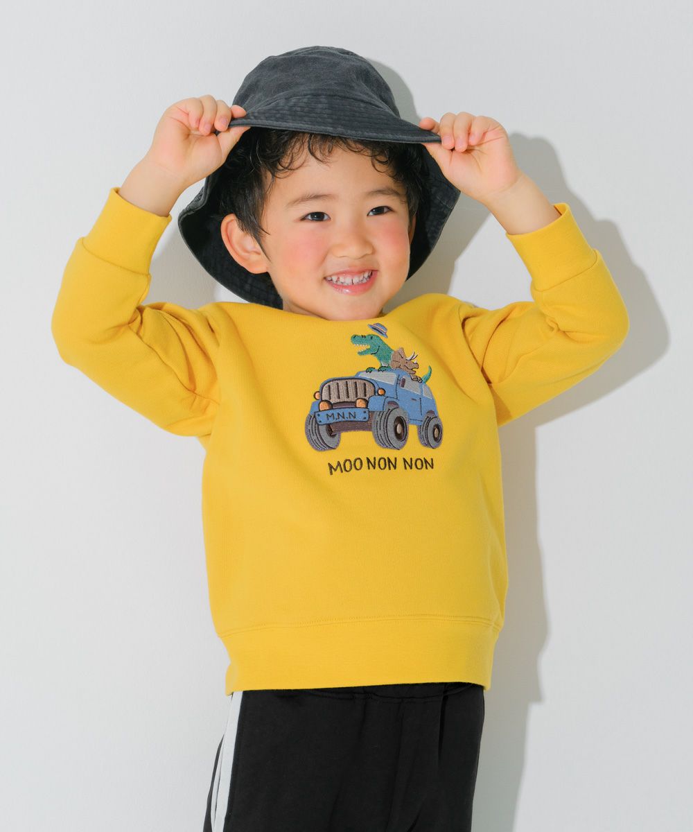 ベビー服 男の子 子ども 子ども服 キッズ 裏毛 アップリケ 車 恐竜 イエロー(04) モデル画像1