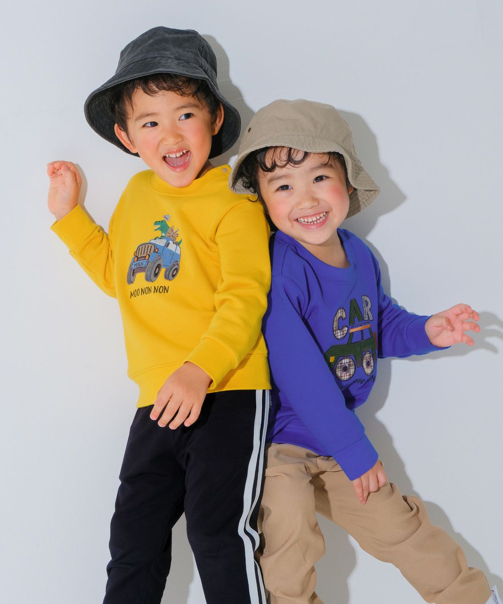 ベビー服 男の子 子ども 子ども服 キッズ 裏毛 アップリケ 車 恐竜 イエロー(04) モデル画像4