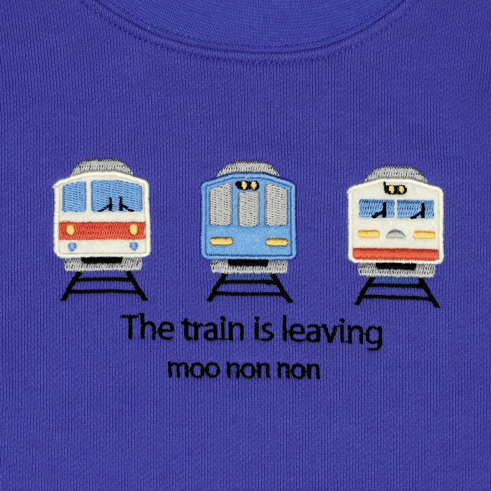 ベビー服 男の子 電車アップリケ ライン 長袖 裏毛トレーナー ブルー(61) デザインポイント1