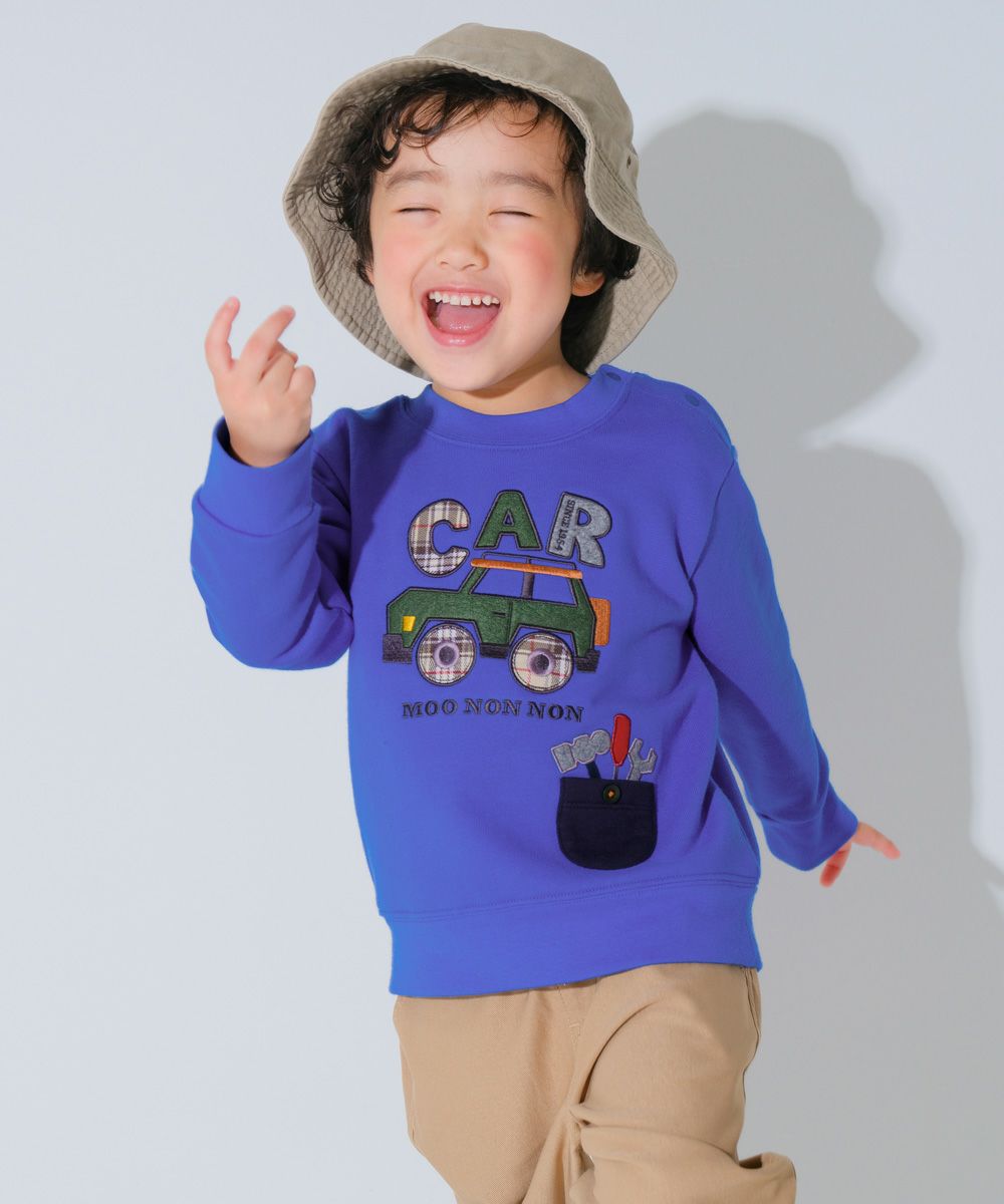 ベビー服 男の子 車 ロゴ刺繍 裏毛トレーナー ブルー(61) モデル画像1