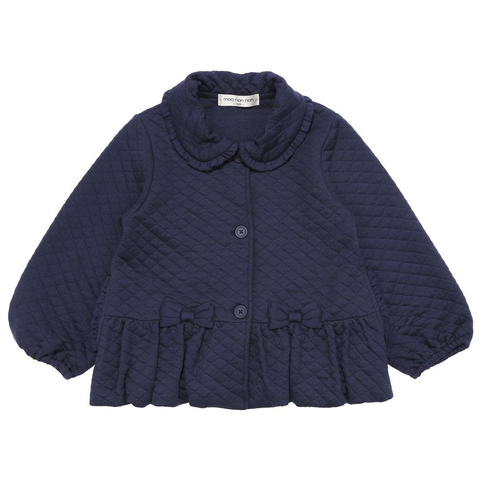 ベビー服 女の子 こども服 キッズ ジュニア キルティング フリル リボン ボタン ネイビー(06) 正面