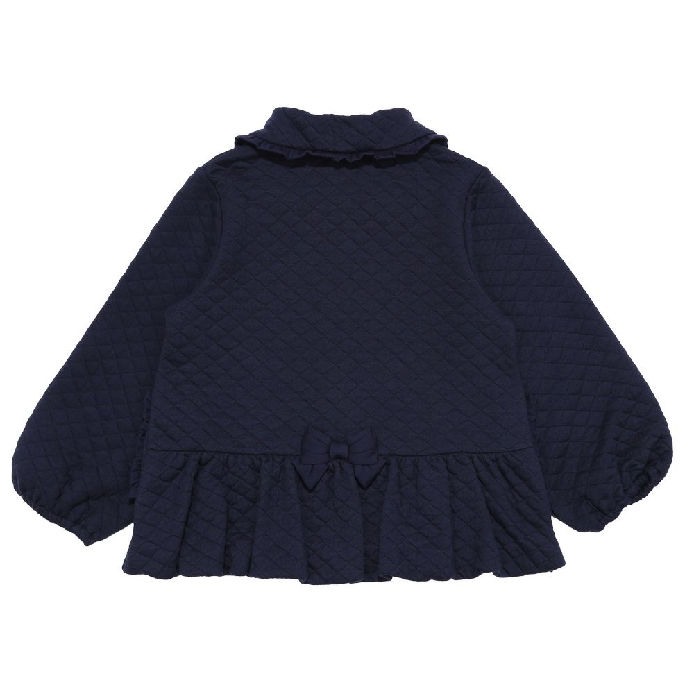 ベビー服 女の子 こども服 キッズ ジュニア キルティング フリル リボン ボタン ネイビー(06) 背面