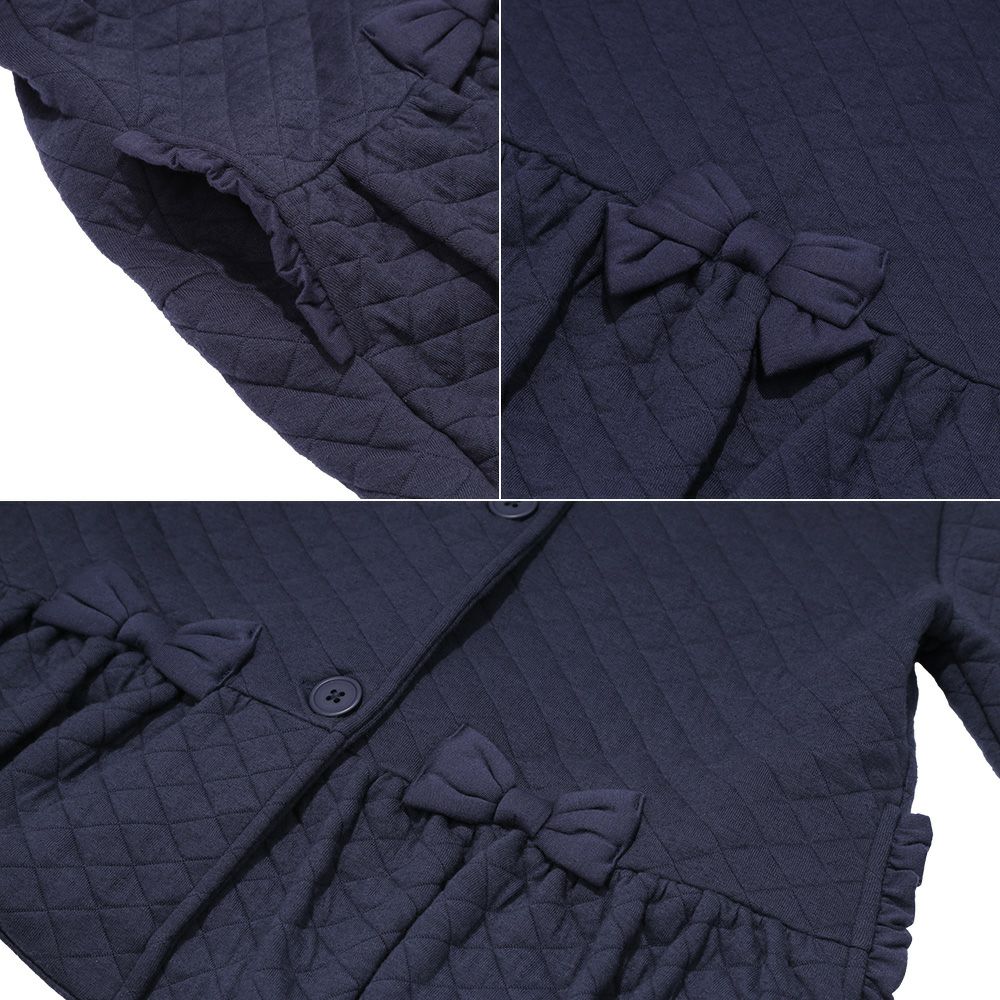 ベビー服 女の子 こども服 キッズ ジュニア キルティング フリル リボン ボタン ネイビー(06) デザインポイント1