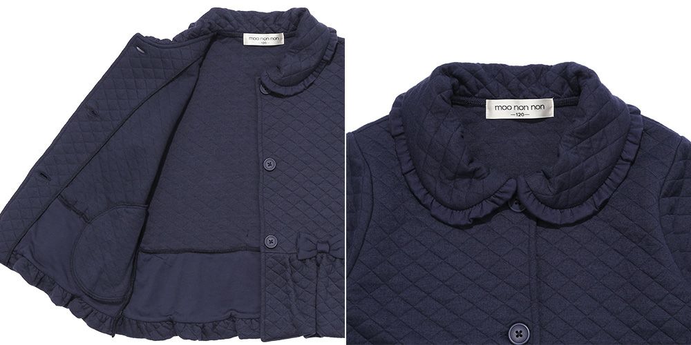 ベビー服 女の子 こども服 キッズ ジュニア キルティング フリル リボン ボタン ネイビー(06) デザインポイント2