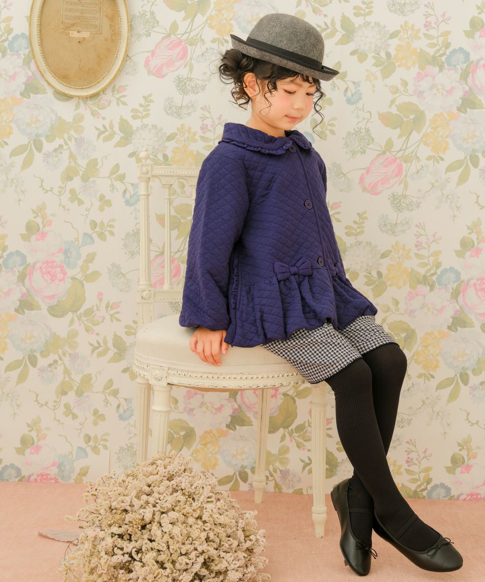 ベビー服 女の子 こども服 キッズ ジュニア キルティング フリル リボン ボタン ネイビー(06) モデル画像3