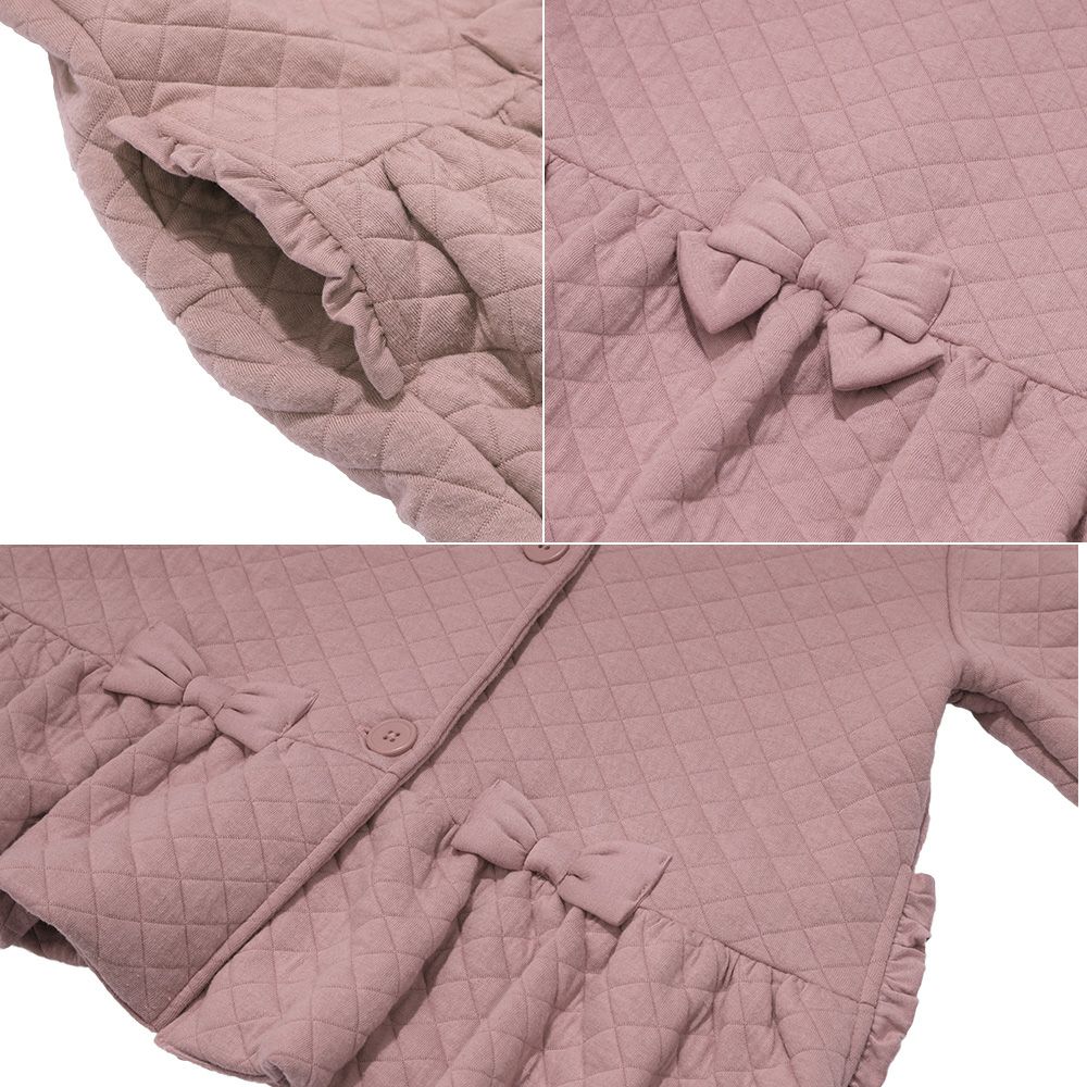 ベビー服 女の子 こども服 キッズ ジュニア キルティング フリル リボン ボタン ピンク(02) デザインポイント1