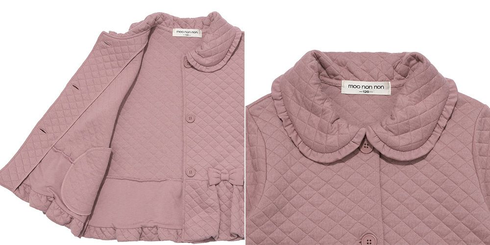 ベビー服 女の子 こども服 キッズ ジュニア キルティング フリル リボン ボタン ピンク(02) デザインポイント2