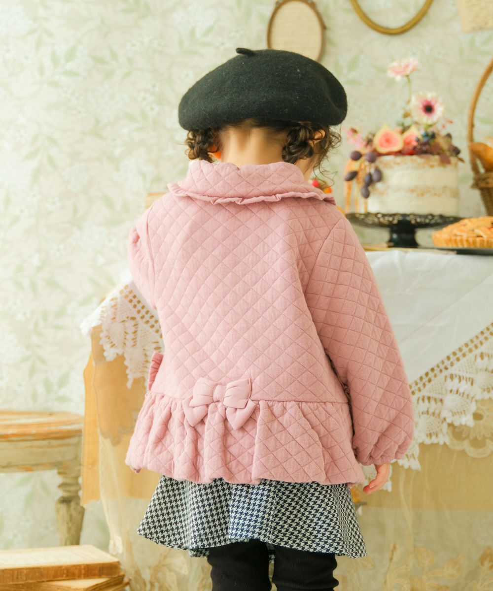 ベビー服 女の子 こども服 キッズ ジュニア キルティング フリル リボン ボタン ピンク(02) モデル画像2