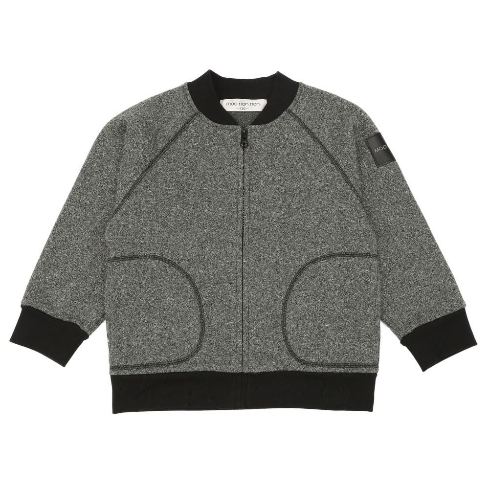 子供服 男の子 ロゴパッチ＆ポケット付 裏起毛ジャケット 杢ｸﾞﾚｰ(92) 正面