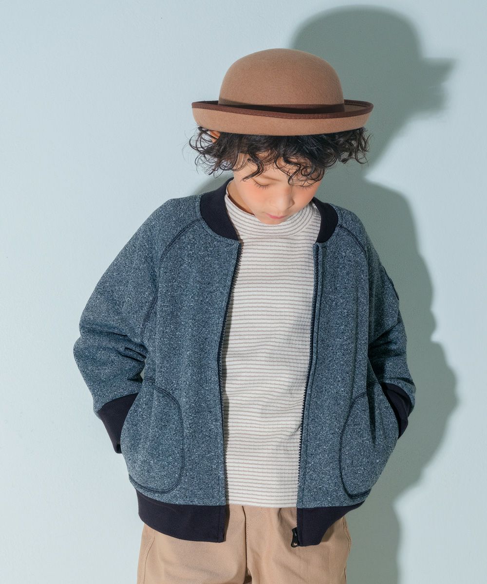 子供服 男の子 ロゴパッチ＆ポケット付 裏起毛ジャケット 杢ｸﾞﾚｰ(92) モデル画像アップ