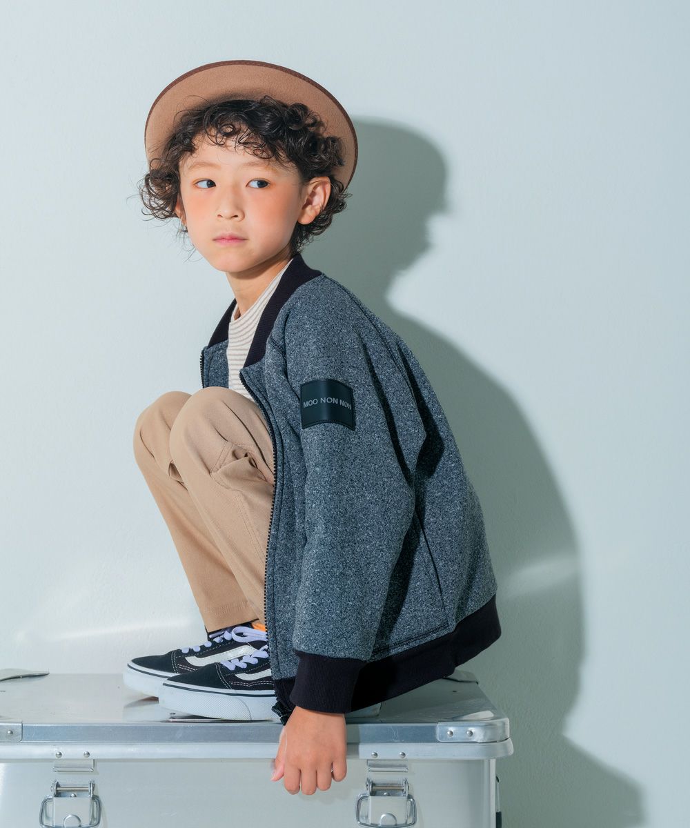 子供服 男の子 ロゴパッチ＆ポケット付 裏起毛ジャケット 杢ｸﾞﾚｰ(92) モデル画像3