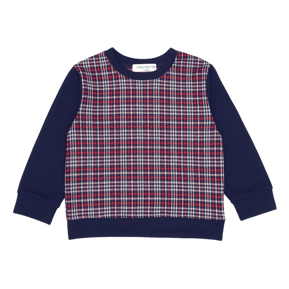 ベビー服 男の子 こども服 キッズ チェック リブ プルオーバー ネイビー(06) 正面
