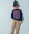 ベビー服 男の子 チェック バイカラー 長袖トップス ネイビー(06) モデル画像アップ