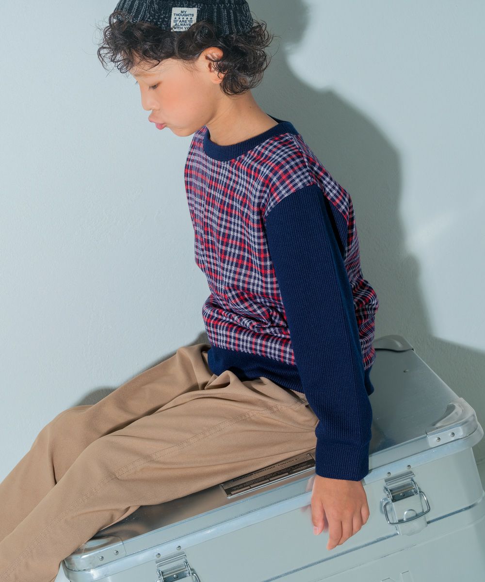 ベビー服 男の子 こども服 キッズ チェック リブ プルオーバー ネイビー(06) モデル画像2