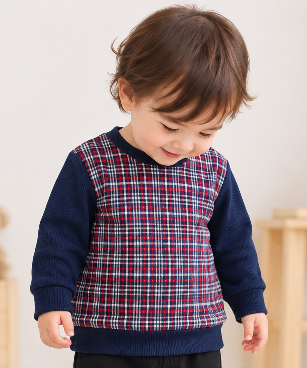 ベビー服 男の子 こども服 キッズ チェック リブ プルオーバー ネイビー(06) モデル画像4