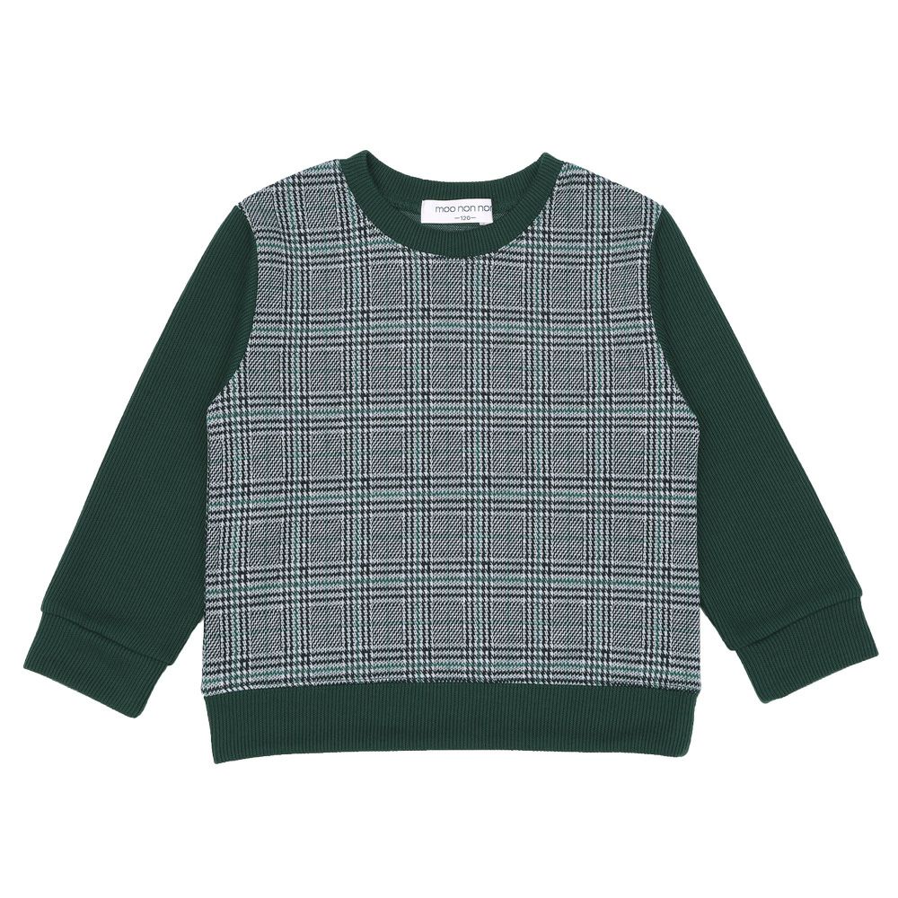 ベビー服 男の子 こども服 キッズ チェック リブ プルオーバー グリーン(08) 正面