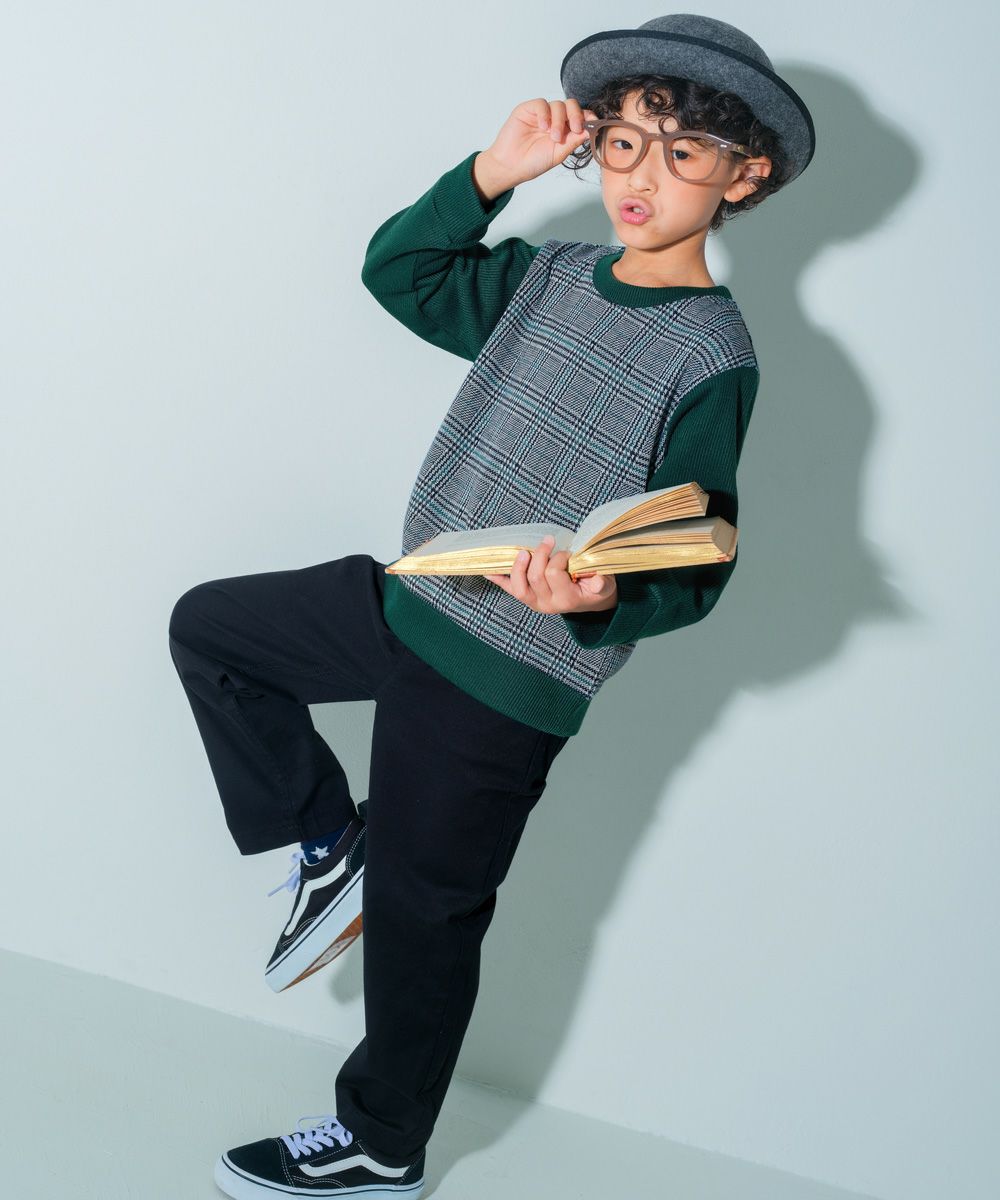 ベビー服 男の子 こども服 キッズ チェック リブ プルオーバー グリーン(08) モデル画像全身