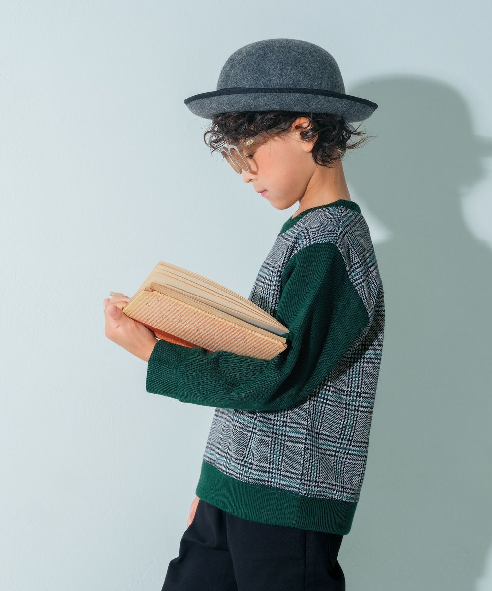 ベビー服 男の子 こども服 キッズ チェック リブ プルオーバー グリーン(08) モデル画像2