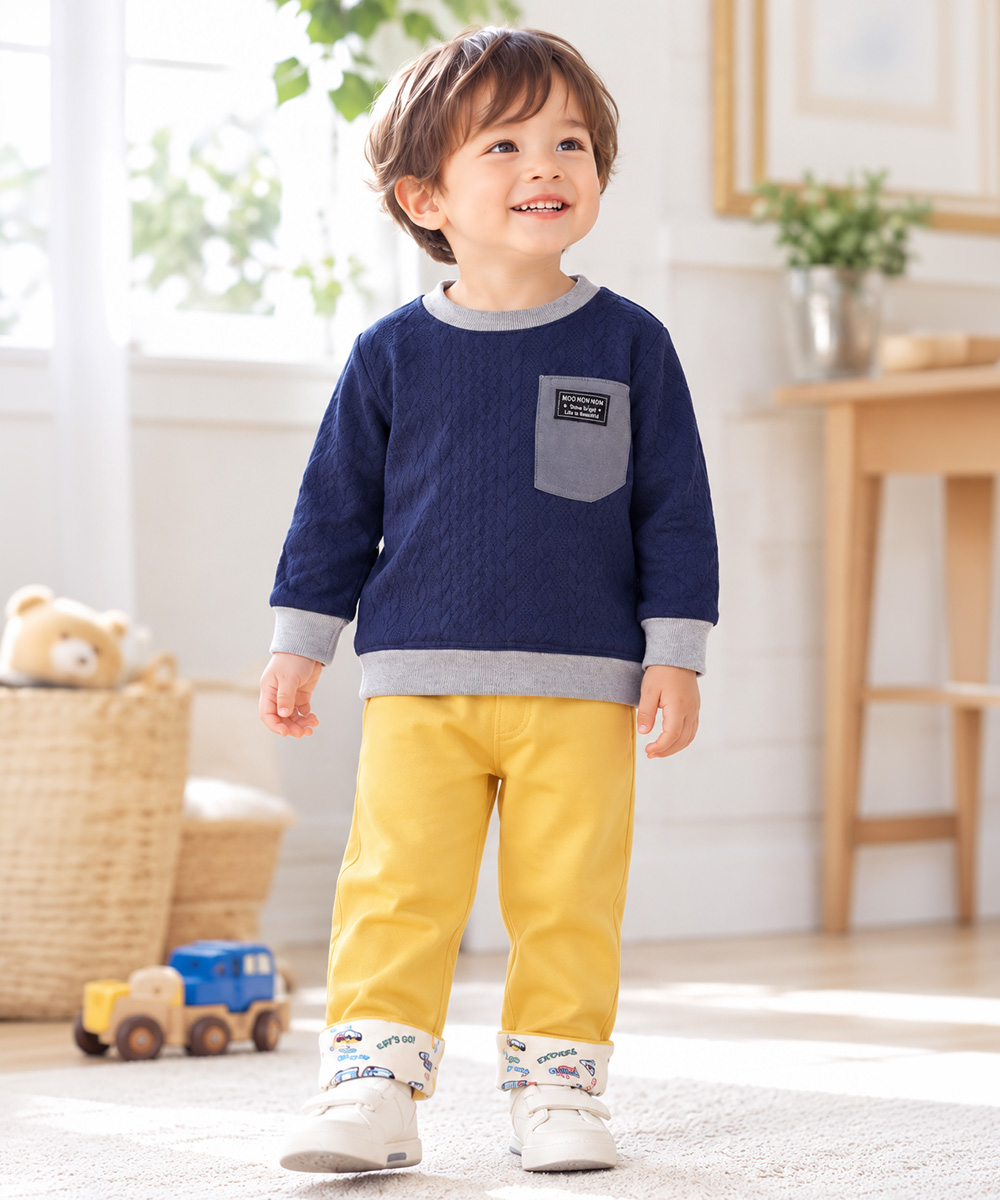 子供服 男の子 ニット風 アラン模様 長袖トップス ネイビー(06) モデル画像3