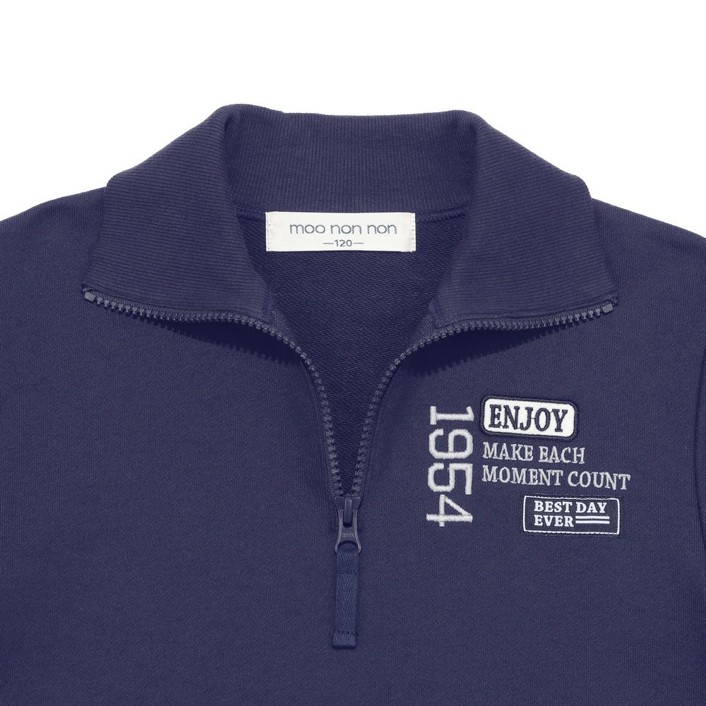 子供服 男の子 こども服 キッズ 裏毛 ロゴ 刺繍 アップリケ ファスナー ネイビー(06) デザインポイント1