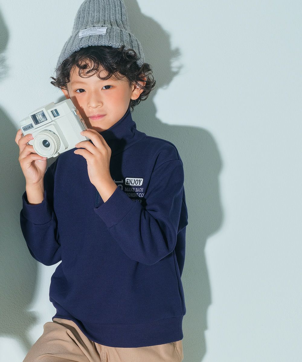 子供服 男の子 こども服 キッズ 裏毛 ロゴ 刺繍 アップリケ ファスナー ネイビー(06) モデル画像全身