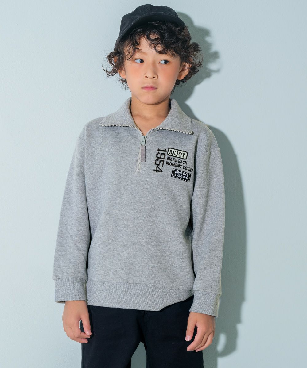 子供服 男の子 こども服 キッズ 裏毛 ロゴ 刺繍 アップリケ ファスナー 杢ｸﾞﾚｰ(92) モデル画像アップ