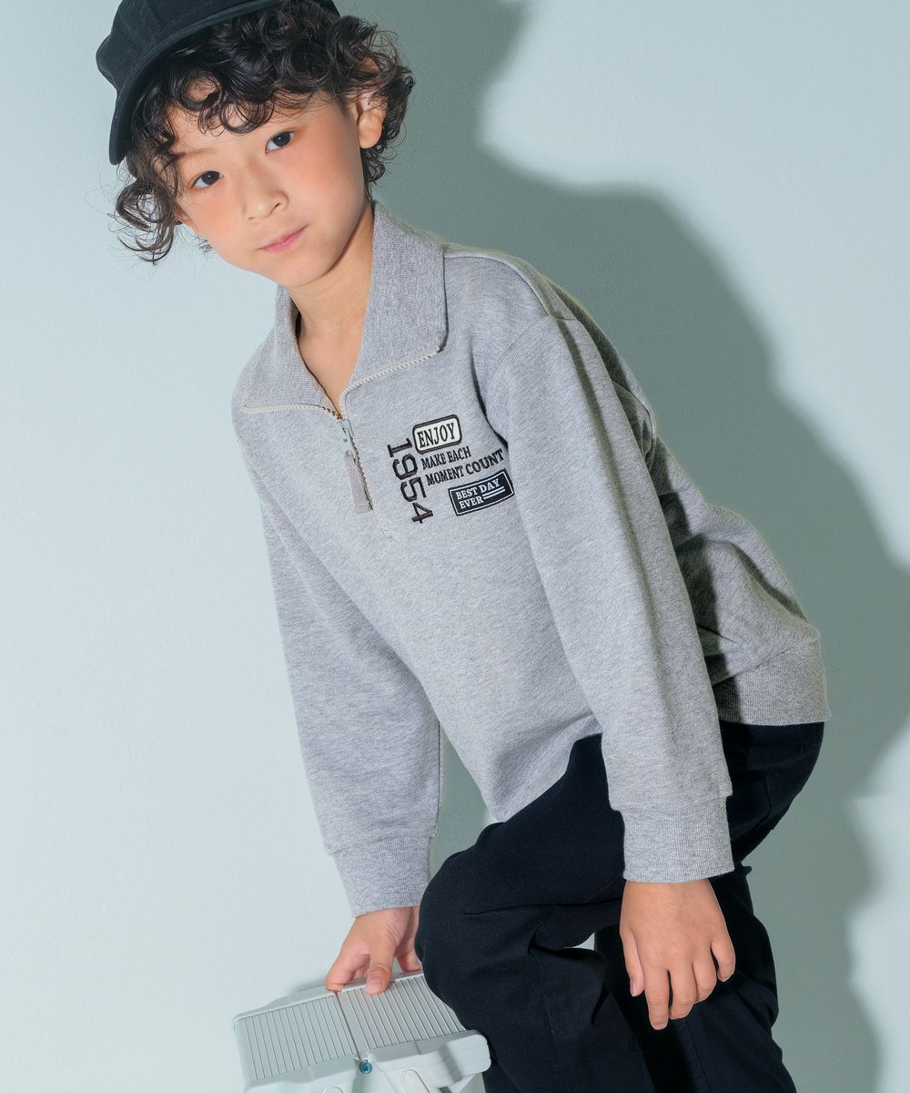 子供服 男の子 こども服 キッズ 裏毛 ロゴ 刺繍 アップリケ ファスナー 杢ｸﾞﾚｰ(92) モデル画像全身