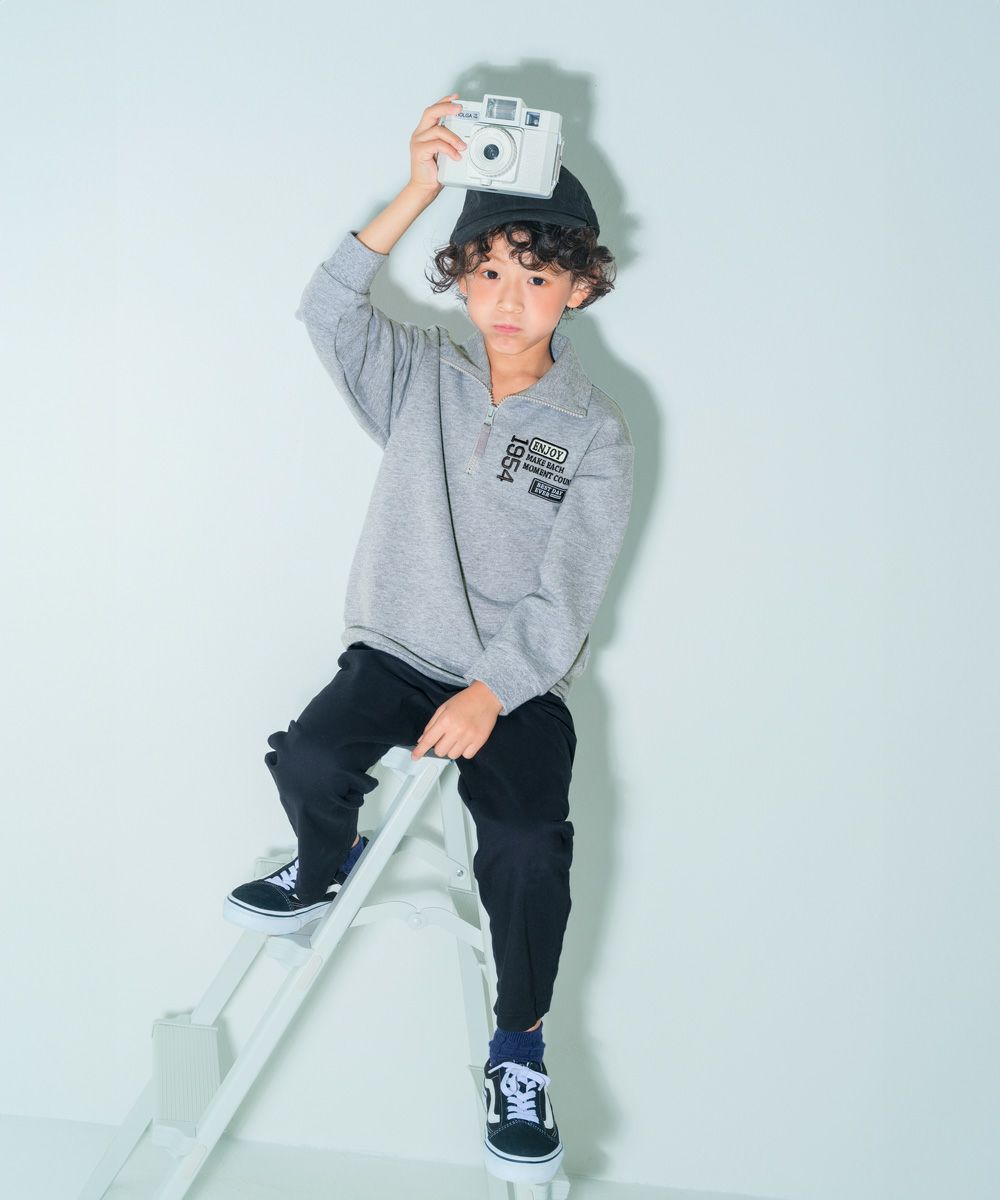 子供服 男の子 こども服 キッズ 裏毛 ロゴ 刺繍 アップリケ ファスナー 杢ｸﾞﾚｰ(92) モデル画像1