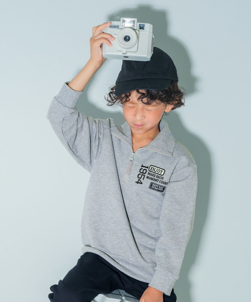 子供服 男の子 こども服 キッズ 裏毛 ロゴ 刺繍 アップリケ ファスナー 杢ｸﾞﾚｰ(92) モデル画像2