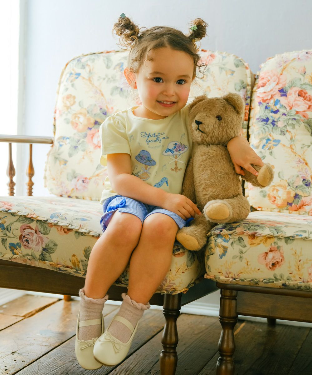 ベビー服 女の子 6分丈 裾リボン ストライプ柄 パンツ ブルー(61) モデル画像2