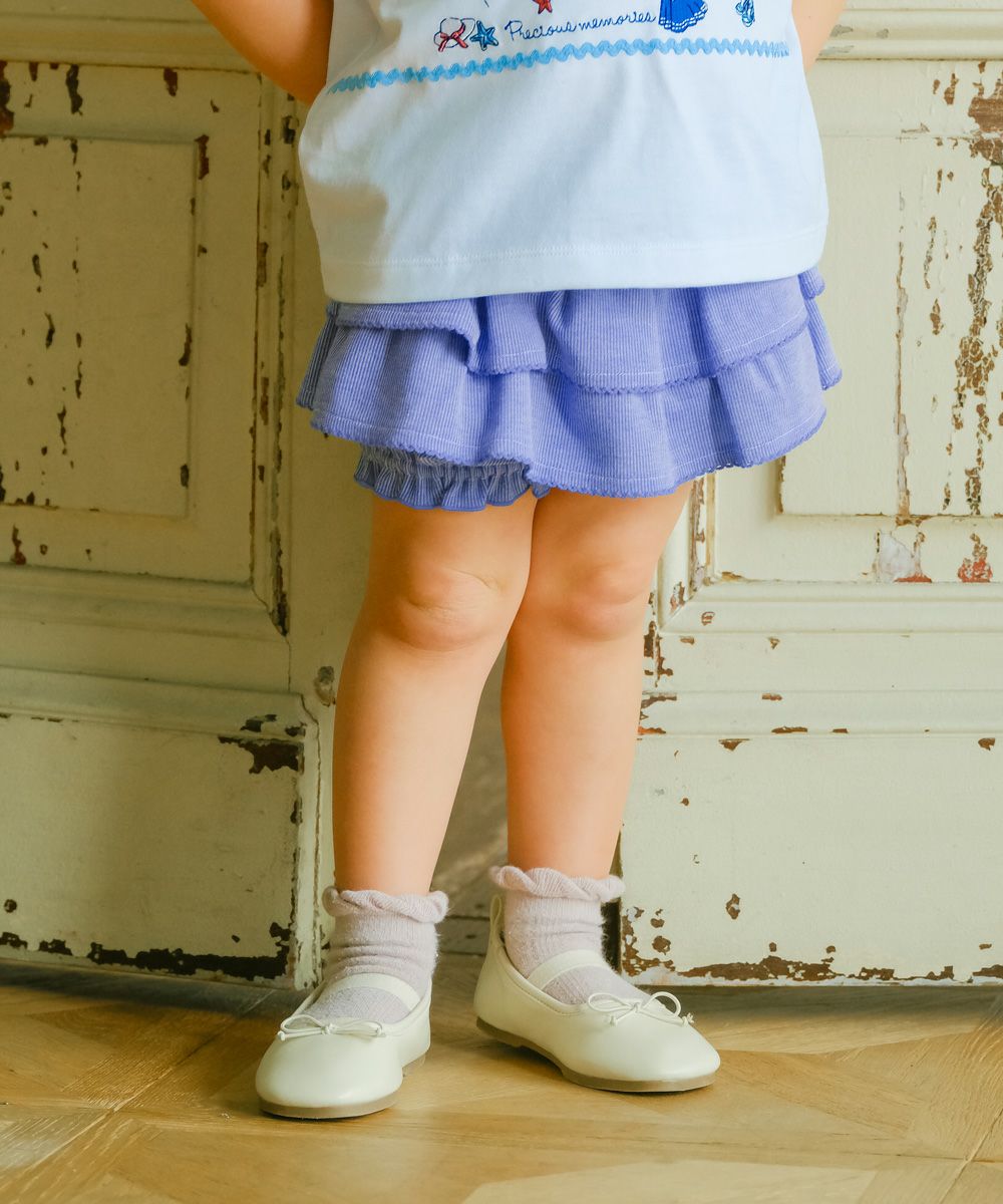 子供服 女の子 二段フリル ストライプ柄 かぼちゃパンツ