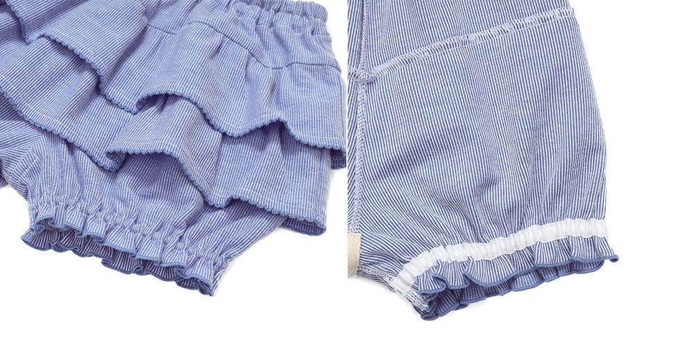 子供服 女の子 二段フリル ストライプ柄 かぼちゃパンツ ブルー(61) デザインポイント1
