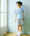 ベビー服 女の子 ピコレース袖 音符 綿100％ Tシャツ ブルー(61) モデル画像全身