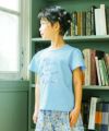 ベビー服 女の子 ピコレース袖 音符 綿100％ Tシャツ ブルー(61) モデル画像1