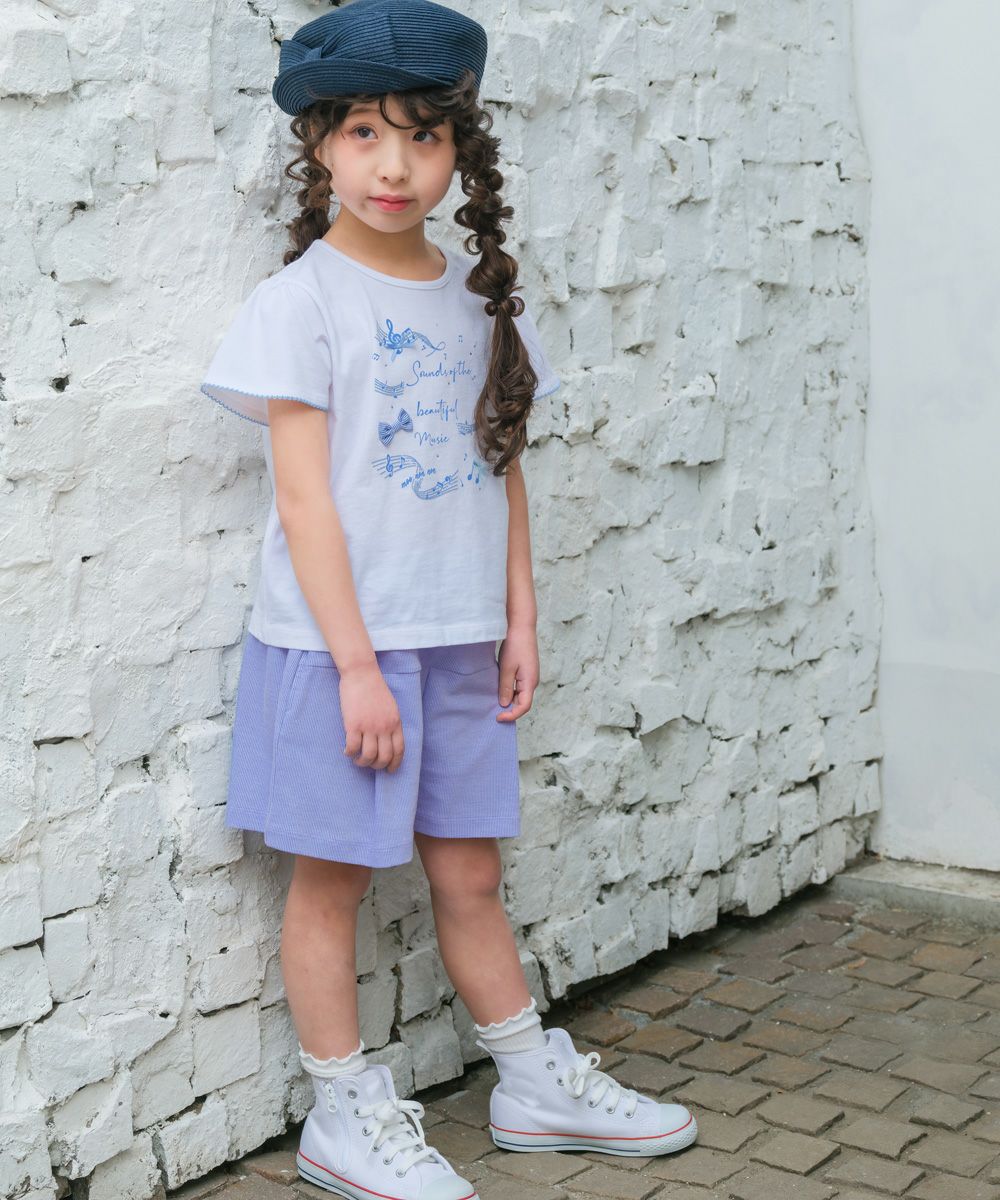 ベビー服 女の子 ピコレース袖 音符 綿100％ Tシャツ オフホワイト(11) モデル画像