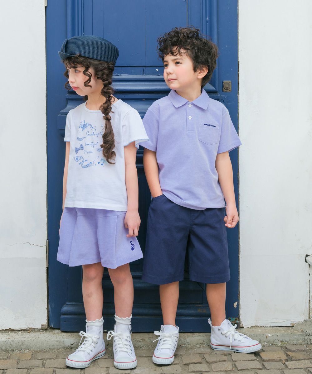 ベビー服 女の子 ピコレース袖 音符 綿100％ Tシャツ オフホワイト(11) モデル画像