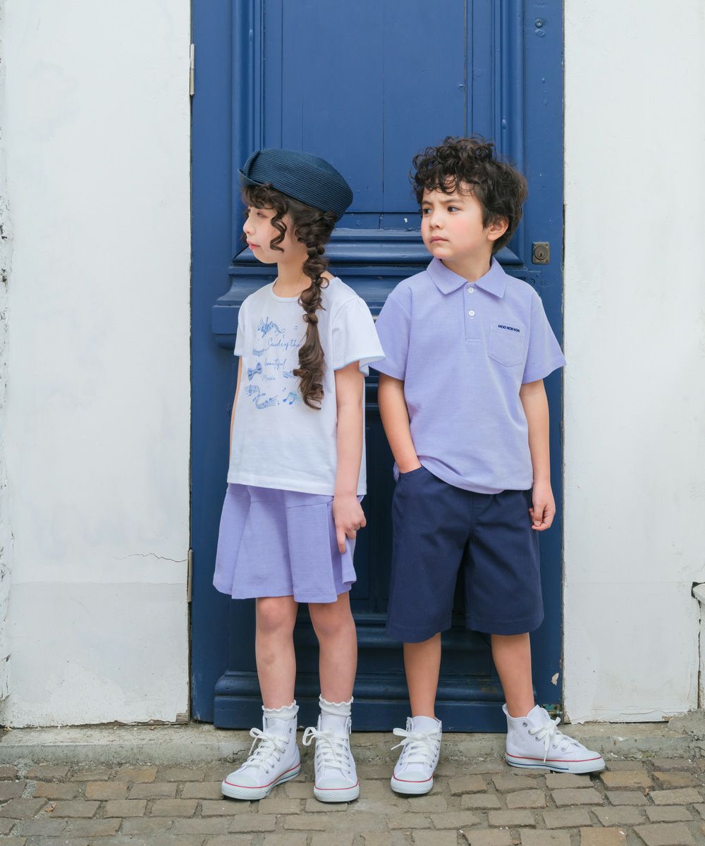 ベビー服 女の子 ピコレース袖 音符 綿100％ Tシャツ オフホワイト(11) モデル画像