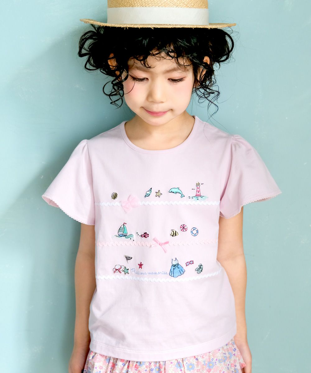 ベビー服 女の子 イルカ 魚 貝殻 マリン Tシャツ ピンク(02)モデル画像